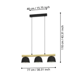 Candeeiro de teto suspenso com madeira e metal SHERBURN EGLO 43739