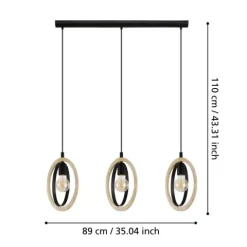 Candeeiro de teto suspenso com madeira e metal BASILDON EGLO 43462