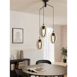 Candeeiro de teto suspenso com madeira e metal BASILDON EGLO 43463