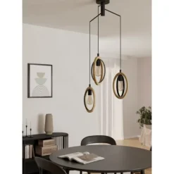 Candeeiro de teto suspenso com madeira e metal BASILDON EGLO 43463