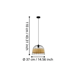 Candeeiro de teto suspenso com moldura de metal preto e rotim ANWICK EGLO 43311