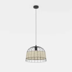 Candeeiro de teto suspenso com moldura de metal preto e rotim ANWICK EGLO 43311