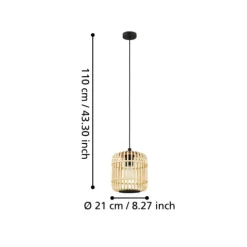 Candeeiro de teto suspenso com abajur em bambu natural BORDESLEY EGLO 43231