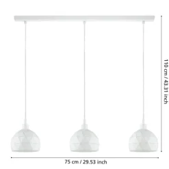 Candeeiro de teto suspenso com três abajures em metal branco ROCCAFORTE EGLO 97857