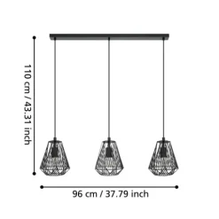 Candeeiro de teto suspenso com 3 abajures pretos STYPE EGLO 43693
