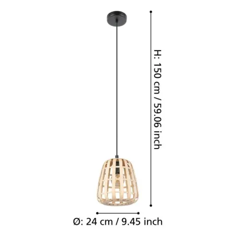 Candeeiro de teto suspenso com abajur de bambu MONTEZUELO EGLO 390152