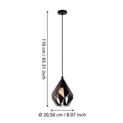 Candeeiro de teto suspenso com abajur de metal preto e interior cobre CARLTON 1 EGLO 49997