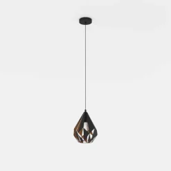 Candeeiro de teto suspenso com abajur de metal preto e interior cobre CARLTON 1 EGLO 49997