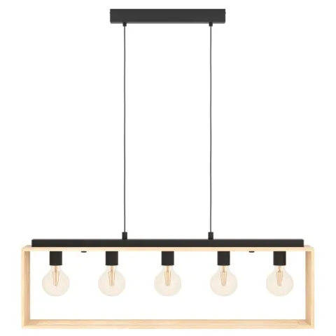 Candeeiro de teto suspenso com madeira natural e metal preto FAMBOROUGH EGLO 43414