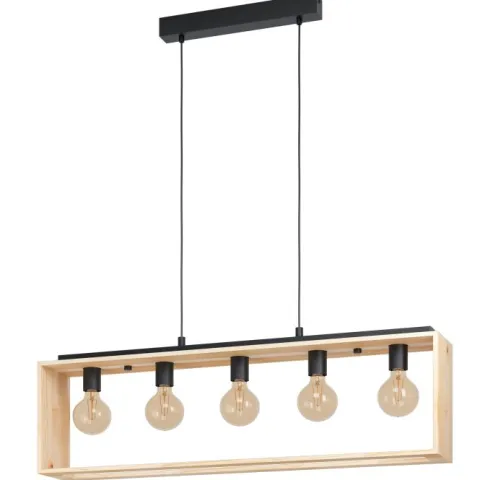Candeeiro de teto suspenso com madeira natural e metal preto FAMBOROUGH EGLO 43414