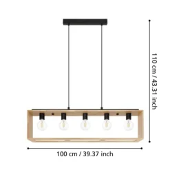 Candeeiro de teto suspenso com madeira natural e metal preto FAMBOROUGH EGLO 43414