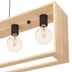 Candeeiro de teto suspenso com madeira natural e metal preto FAMBOROUGH EGLO 43414