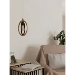 Candeeiro de teto suspenso com elementos ovais em madeira e metal BASILDON EGLO 43461
