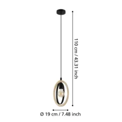 Candeeiro de teto suspenso com elementos ovais em madeira e metal BASILDON EGLO 43461