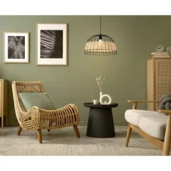 Candeeiro de teto suspenso com moldura preta e rotim ANWICK EGLO 43312