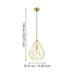 Candeeiro de teto suspenso em forma de diamante dourado CARLTON EGLO 49933
