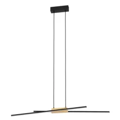 Candeeiro de teto suspenso LED em metal preto e madeira PANAGRIA EGLO 900489