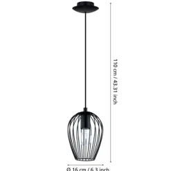 Candeeiro de teto suspenso NEWTOWN com abajur oval em arame preto