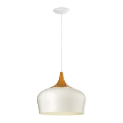 Candeeiro de Teto Suspenso OBREGON Metal Creme e Madeira Carvalho 95383