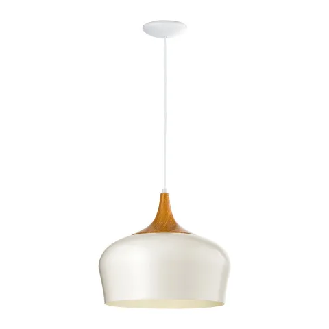 Candeeiro de Teto Suspenso OBREGON Metal Creme e Madeira Carvalho 95383