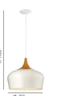 Candeeiro de Teto Suspenso OBREGON Metal Creme e Madeira Carvalho 95383