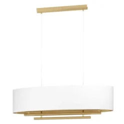 Candeeiro de Teto Suspenso PINETARA com Abajur Oval em Tecido Branco e Latão 390182