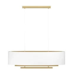 Candeeiro de Teto Suspenso PINETARA com Abajur Oval em Tecido Branco e Latão 390182