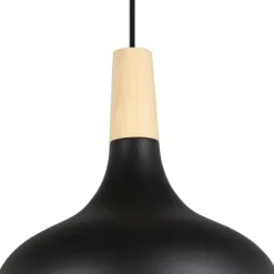Candeeiro de teto suspenso SABINAR em metal preto e madeira castanha, 28 cm 900162
