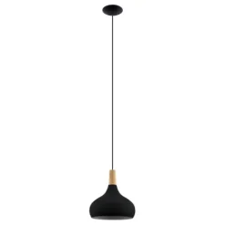 Candeeiro de teto suspenso SABINAR em metal preto e madeira castanha, 28 cm 900162