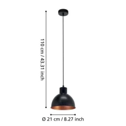 Candeeiro de Teto Suspenso TRURO 1 com Abajur Preto e Interior Cobre 49238