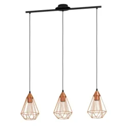 Candeeiro de teto TARBES com 3 abajures de arame cobre e suporte preto EGLO 94195