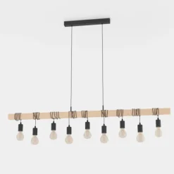 Candeeiro de Teto TOWNSHEND Preto e Madeira com 9 Soquetes E27 44099