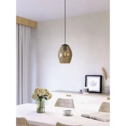 Candeeiro suspenso com abajur de vidro castanho ESTANYS 1 EGLO 390159