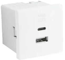 Carregador Duplo USB, Tipo A + Tipo C - branco - 45381 SBR - Quadro 45 - Efapel