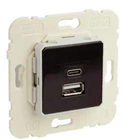 Centro de tomada de carregamento branco tipo USB Tipo A + Tipo C-EFAPEL 90674 TBR Branco, Série Logus 90