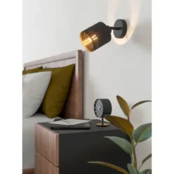 Foco de Parede ou Teto com Tecido Preto e Interior Dourado ESTEPERRA EGLO 99276
