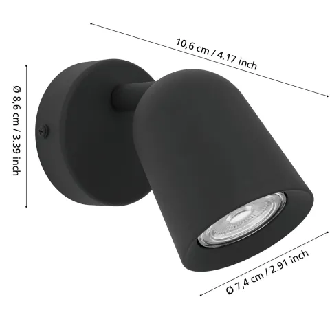 Foco de parede preto CAMALDOLI 901952 - Eglo