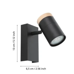 Foco LED de Parede ou Teto com Madeira e Metal Preto CARTAGENA EGLO 39647