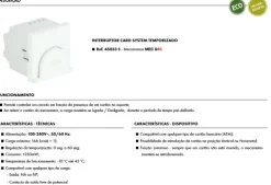 Interruptor card system temporizado - Efapel - 2 módulos em Branco - 45033 SBR - Série Quadro 45