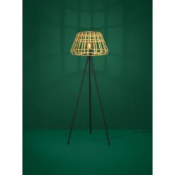 MONTEZUELO Candeeiro de Pé EGLO - Bambu Natural e Metal Preto 390155
