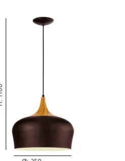 OBREGON Candeeiro de teto castanho com detalhe em madeira de carvalho elegante 95385