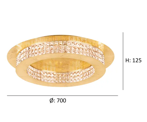 Plafon dourado com cristais Ø700mm - Principe - Eglo