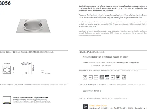 Projector de Chão Exterior de Encastrar TROMILUX 3056.100.8XX Aço Inoxidável