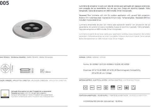 Projector de Chão Exterior Encastrado Tromilux 3005.103.8TL Tromilux 3005.103.8TL Aço Inoxidável