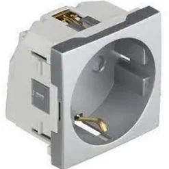 Tomada Schuko c/ alvéolos planos e obturador, 2 módulos -45129 SAL - Alumina - Quadro 45 - Efapel