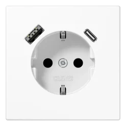 Tomada SCHUKO® com Carregador USB Tipo A e C Safety Plus LS JUNG LS1520-15CAWW