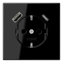 Tomada SCHUKO® com Carregador USB Tipo A e C Safety Plus Série LS JUNG LS1520-15CASW