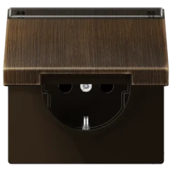 Tomada SCHUKO® com Tampa Basculante e Campo de Inscrição Latão Antik LS JUNG ME1520NAKLAT
