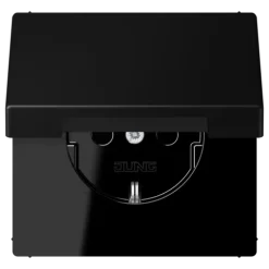 Tomada SCHUKO® Safety Plus com Tampa Basculante Preto Mate LS JUNG LS1520BFKIKLSWM
