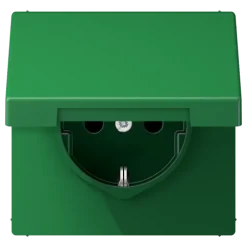 Tomada SCHUKO® verde com Tampa Basculante Safety Plus LS JUNG LS1520BFKIKLGN